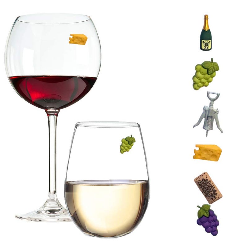 Simply Charmed Magnetic Wine Glass Charms Set of 6 Fun Magnetic Wine Theme Drink Markers and Tags