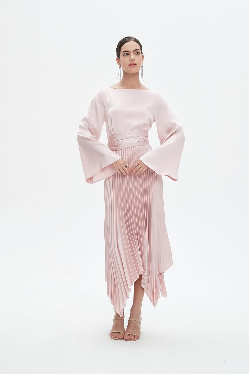 Midi Long Sleeve Dress in Dusty Pink - Image 2