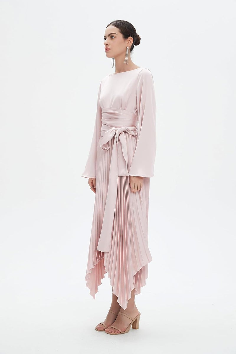 Midi Long Sleeve Dress in Dusty Pink - Image 3