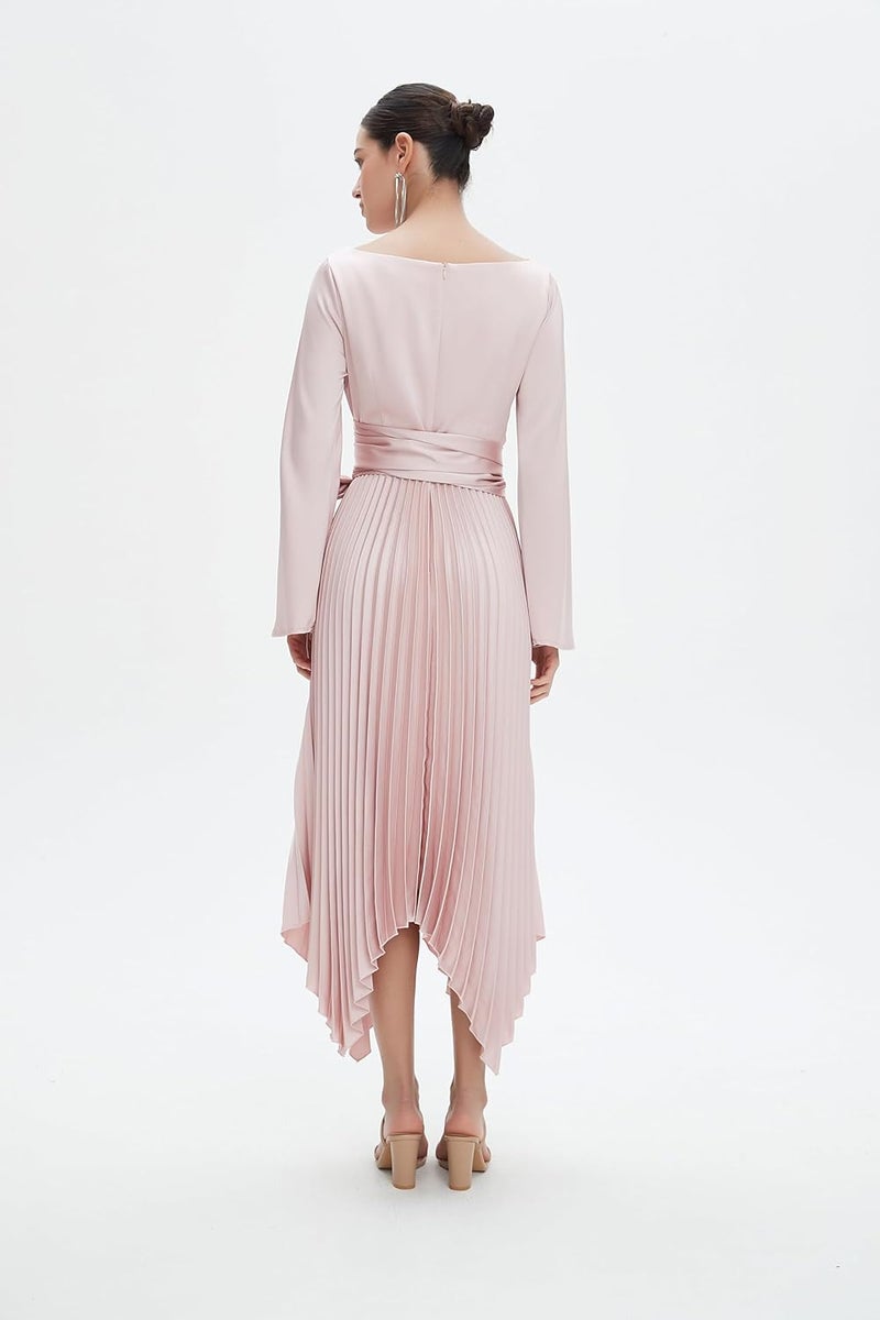 Midi Long Sleeve Dress in Dusty Pink - Image 4