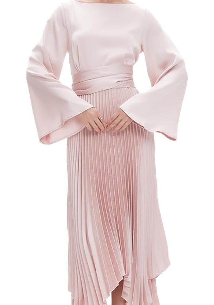 Midi Long Sleeve Dress in Dusty Pink - Image 1