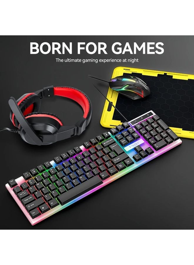 TF240 مجموعة ألعاب 4 في 1 بإضاءة خلفية RGB للوحة المفاتيح والماوس مع سماعات الرأس وسادة الماوس - Image 3