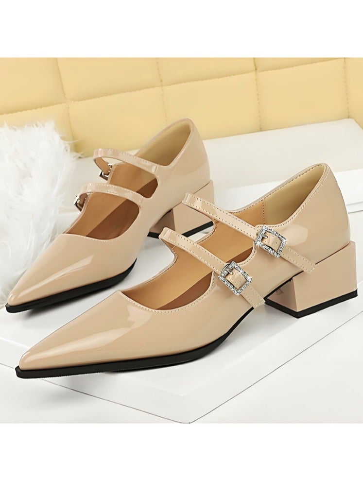 بيج تري ماري جين أحذية الكعب المنخفض السمينة مغلقة إصبع القدم مع أحذية الشريط - Image 1