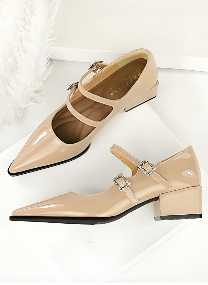 بيج تري ماري جين أحذية الكعب المنخفض السمينة مغلقة إصبع القدم مع أحذية الشريط - Image 3