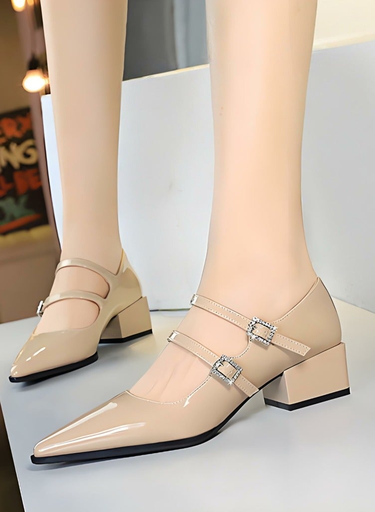 بيج تري ماري جين أحذية الكعب المنخفض السمينة مغلقة إصبع القدم مع أحذية الشريط - Image 4