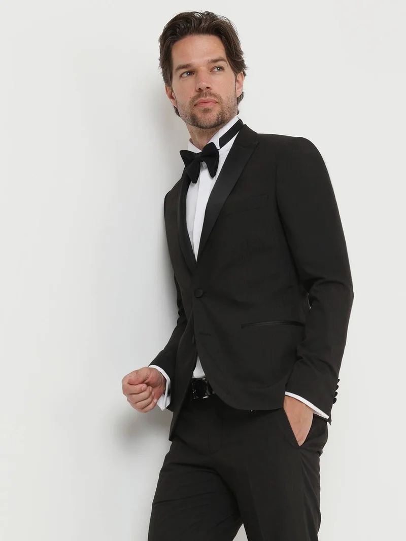 Kip Black Patterned Double Breasted Lapel Woven Tuxedo Suit