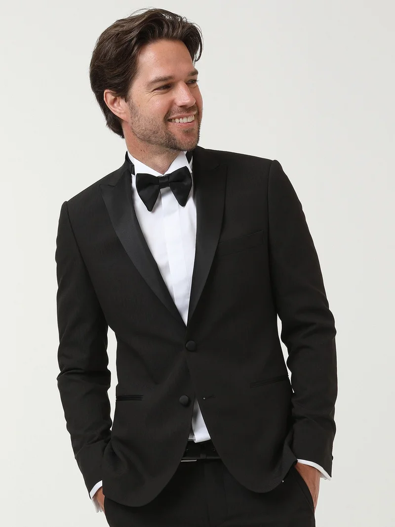 Kip Black Patterned Double Breasted Lapel Woven Tuxedo Suit
