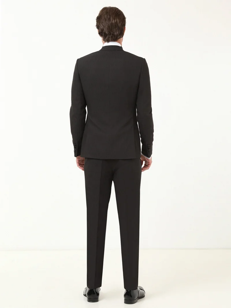Kip Black Patterned Double Breasted Lapel Woven Tuxedo Suit