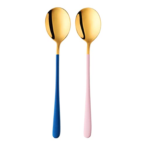 OLWICK® 2 PCS 304 Stainless Steel Round Head Soup Spoons, Modern Thick Long Handle Dinner Spoons for Soup,Dessert,Milk,Tea,Coffee, (Gold) - Image 1