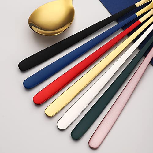 OLWICK® 2 PCS 304 Stainless Steel Round Head Soup Spoons, Modern Thick Long Handle Dinner Spoons for Soup,Dessert,Milk,Tea,Coffee, (Gold) - Image 4
