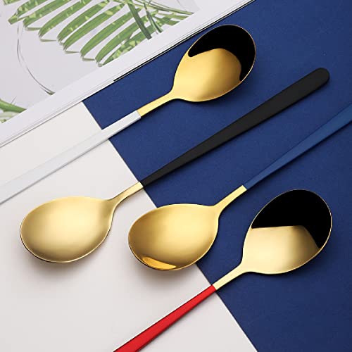 OLWICK® 2 PCS 304 Stainless Steel Round Head Soup Spoons, Modern Thick Long Handle Dinner Spoons for Soup,Dessert,Milk,Tea,Coffee, (Gold) - Image 5