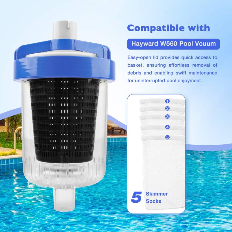 ATRACYPART Inline Pool Leaf Canister Compatible with Hayward W560 PoolVac Navigator Standard, Leaf Catcher Filter with Strainer Basket and 5 Skimmer Socks - Image 3