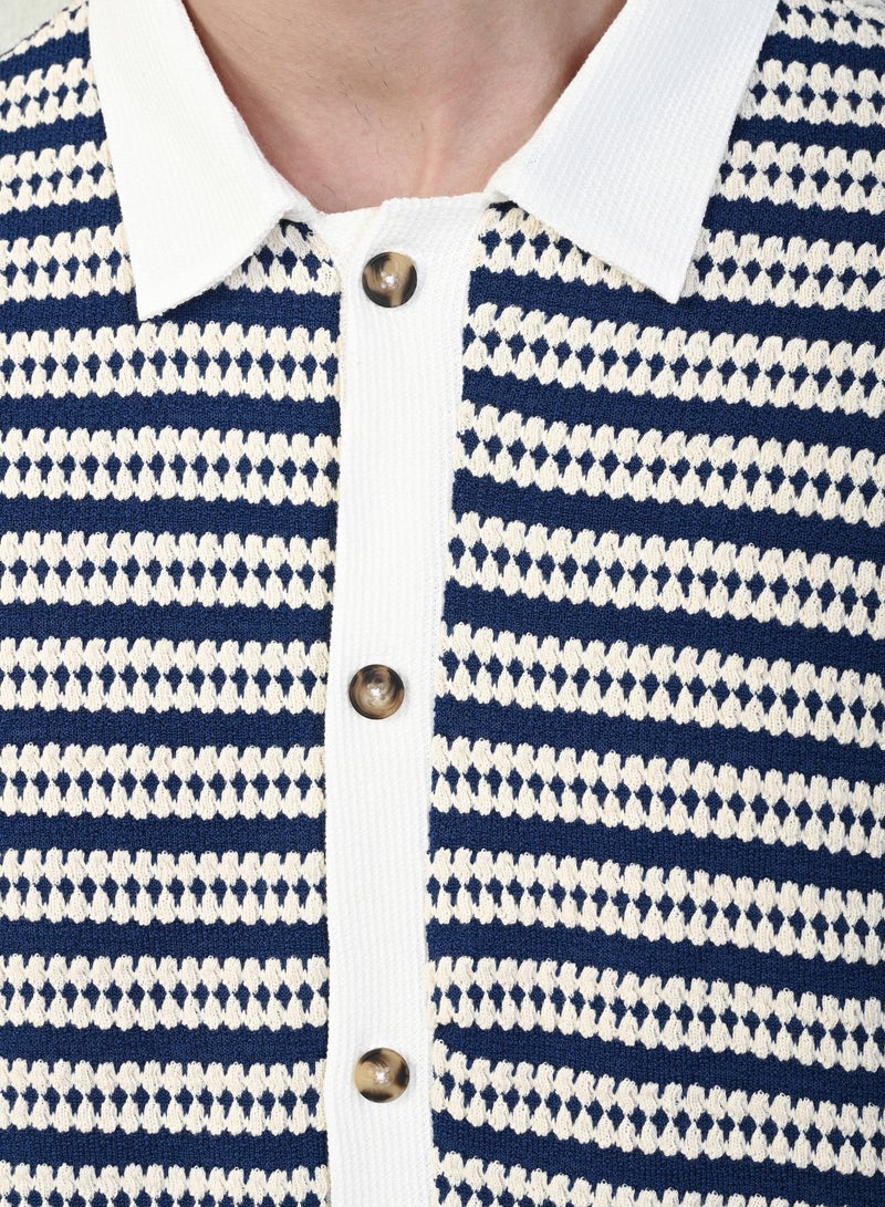 Marrakech Short Sleeves Striped Shirt - Blue and White - Image 3