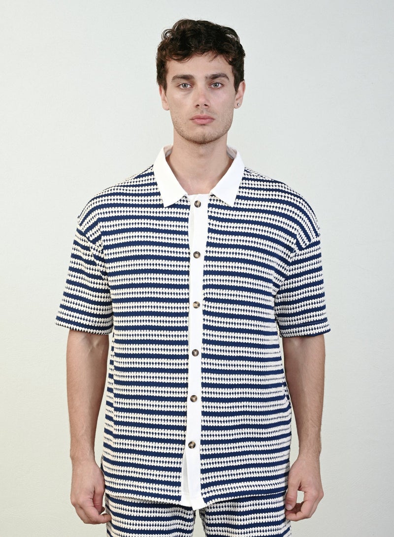 Marrakech Short Sleeves Striped Shirt - Blue and White - Image 1