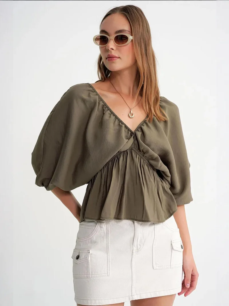 MixRay Mixray V-Neck Blouse with Ruffle Detail