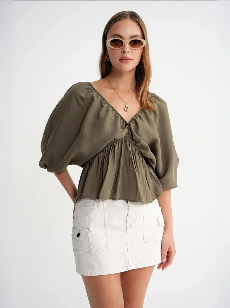 MixRay Mixray V-Neck Blouse with Ruffle Detail