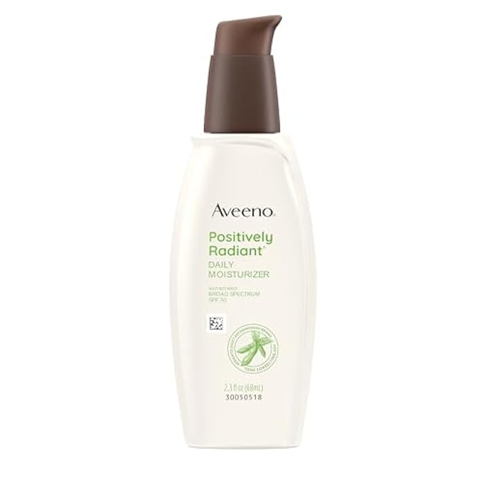 Aveeno Positively Radiant Face Moisturizer with SPF 30 Sunscreen, Hydrating Facial Moisturizer with Soy Extract to Visibly Improve Skin Tone and Texture, Hypoallergenic Formula, Oil-Free, 2.3 FL OZ - Image 1