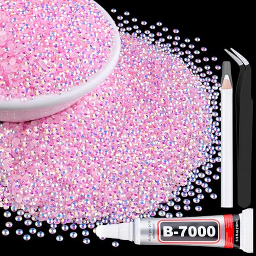 TINKRSTUFF 10000Pcs 2mm Resin Jelly Rhinestones with 1Pcs 10ml B7000 Jewelry Glue for Crafting, Light Pink AB Flatback Gems, Bedazzling Crystal Bulk for DIY Crafts Clothing Tumblers Shoes Nail Art Fabric - Image 1