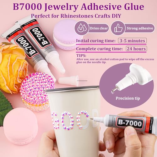 TINKRSTUFF 10000Pcs 2mm Resin Jelly Rhinestones with 1Pcs 10ml B7000 Jewelry Glue for Crafting, Light Pink AB Flatback Gems, Bedazzling Crystal Bulk for DIY Crafts Clothing Tumblers Shoes Nail Art Fabric - Image 5
