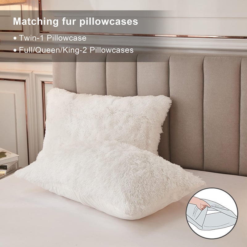 annadaif Plush White Queen Duvet Cover, Fluffy Soft Faux Fur Velvet Comforter Cover, Luxury Fuzzy Shaggy Bedding Sets 3 Pieces(1 Duvet Cover,2 Pillowcases), Zipper Closure - Image 3