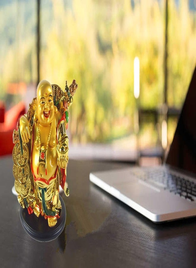 بيتر ديكور تمثال بوذا الذهبي الضاحك السعيد من Betterdecor، مقاس 5.5 بوصة، يمسك بسبائك معدنية، ديكور منزلي ومكتبي، وفقًا لمبادئ فنغ شوي. - Image 4