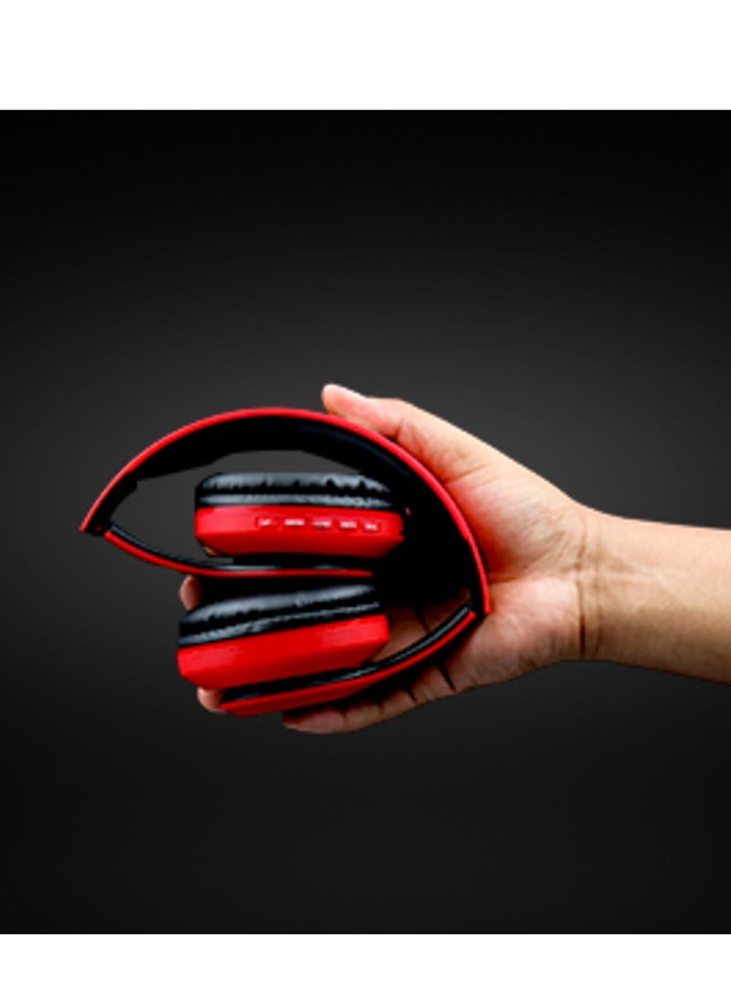 Volkano Impulse Series Bluetooth Wireless Head Phones with FM Radio, Extendable, Hands - Free Calling, AUX Input, SD Card Reader - Red, 1 Year Warranty