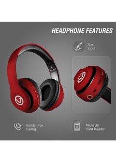 Volkano Volkano Impulse Series Bluetooth Wireless Head Phones with FM Radio, Extendable, Hands - Free Calling, AUX Input, SD Card Reader - Red, 1 Year Warranty  - Image 2