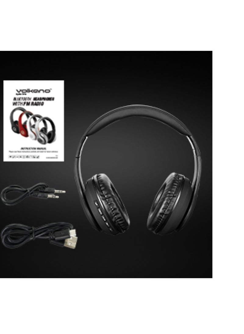 Volkano Impulse Series Bluetooth Wireless Head Phones with FM Radio, Extendable, Hands - Free Calling, AUX Input, SD Card Reader - Red, 1 Year Warranty