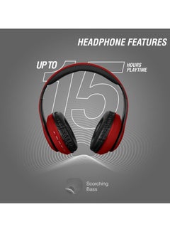 Volkano Volkano Impulse Series Bluetooth Wireless Head Phones with FM Radio, Extendable, Hands - Free Calling, AUX Input, SD Card Reader - Red, 1 Year Warranty  - Image 3