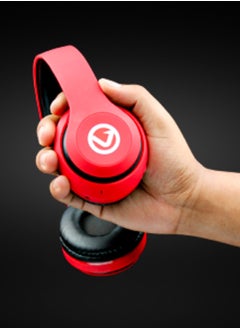 Volkano Volkano Impulse Series Bluetooth Wireless Head Phones with FM Radio, Extendable, Hands - Free Calling, AUX Input, SD Card Reader - Red, 1 Year Warranty  - Image 1