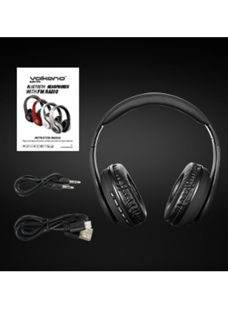 Volkano Impulse Series Bluetooth Wireless Head Phones with FM Radio, Extendable, Hands - Free Calling, AUX Input, SD Card Reader - Red, 1 Year Warranty