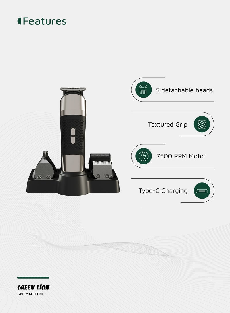 GREEN LION Trim Master 5 in 1 Trimmer with 5H Working Time & 2 Speed Levels / 7500 RPM Motor / Digital Display / Stainless Steel Blade / Corded & Cordless / Suitable for Head & Face - Black - Image 2