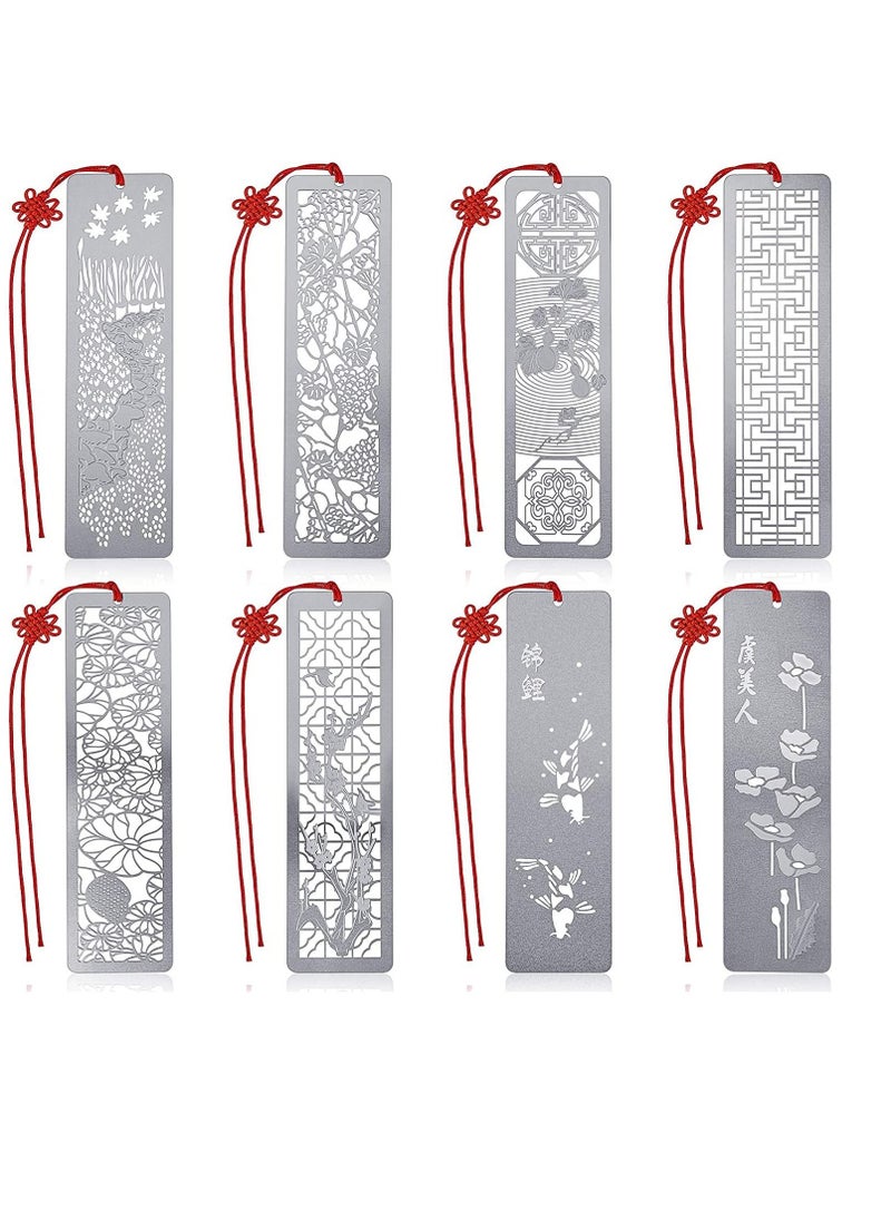 Excefore Metal Bookmarks Set, 8 Pcs Creative Chinese Style Exquisite Stainless Steel Hollow Metal Bookmark, Unique Metal Bookmarks for Book Lovers, Readers, Writers, Women, Men, for Book Reading Presents  - Image 1