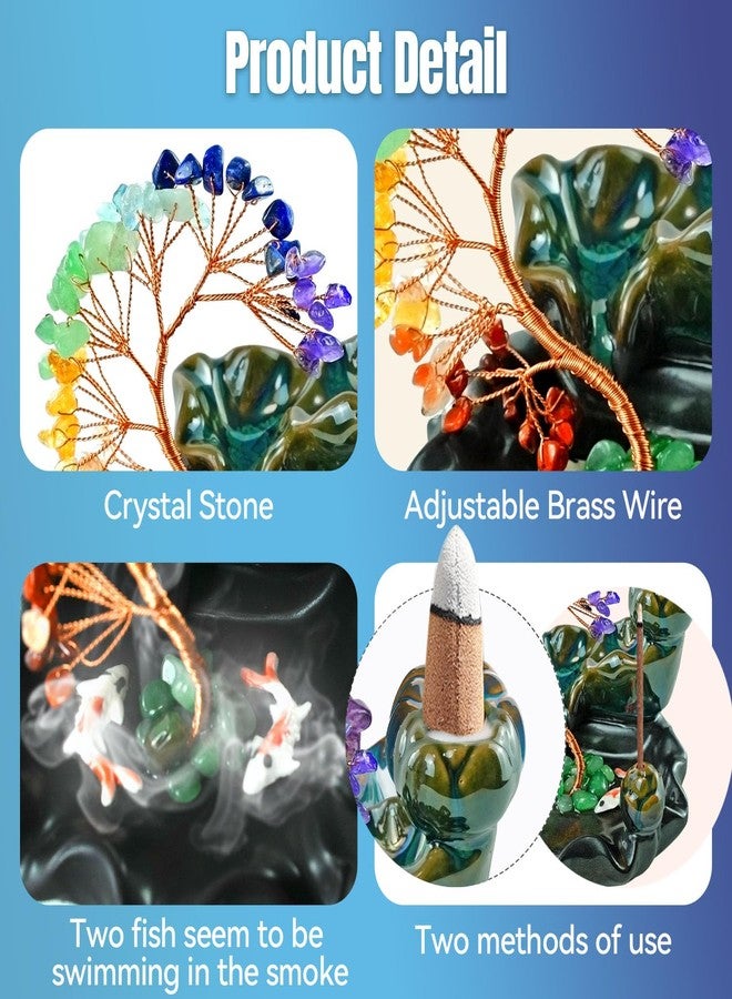 Elifinds Backflow Incense Burner Ceramic Incense Waterfall Backflow Incense Holder 7 Chakras Gemstone Money Tree Crystal Tree Namaste Chakra Bracelet Cushion FengShui (Green) - Image 4