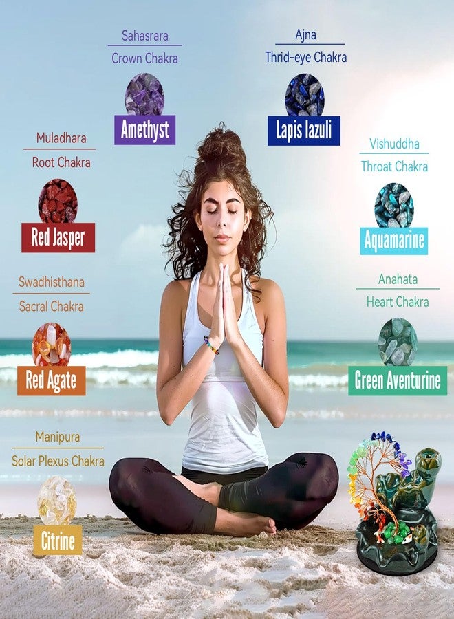 Elifinds Backflow Incense Burner Ceramic Incense Waterfall Backflow Incense Holder 7 Chakras Gemstone Money Tree Crystal Tree Namaste Chakra Bracelet Cushion FengShui (Green) - Image 2