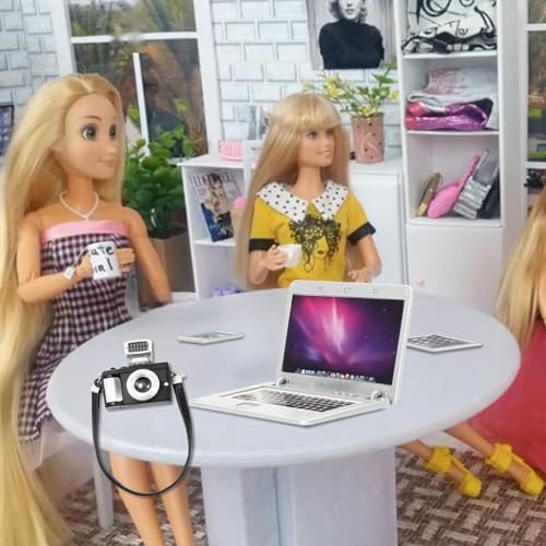 Bbiamsleep 4 قطع ملحقات محاكاة كمبيوتر محمول صغير تابلت هاتف كاميرا زينة كمبيوتر محمول صغير هاتف كاميرا لمقياس 1/4 1/6 1/12 ملحقات منزل صغير - Image 5