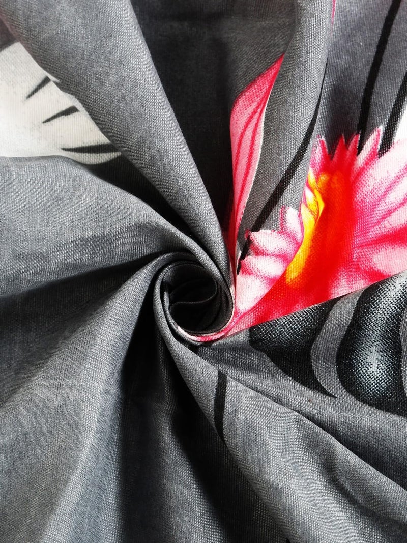 Fashion String 144TC Microfibre Tropical Floral Print Charcoal Grey Single Bedsheet with 1 Pillow Cover - Image 5