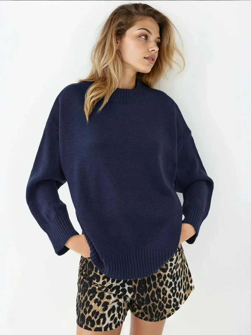 Hiccup Midnight Blue Crew Neck Cozy Sweater for Women | Best Price UAE