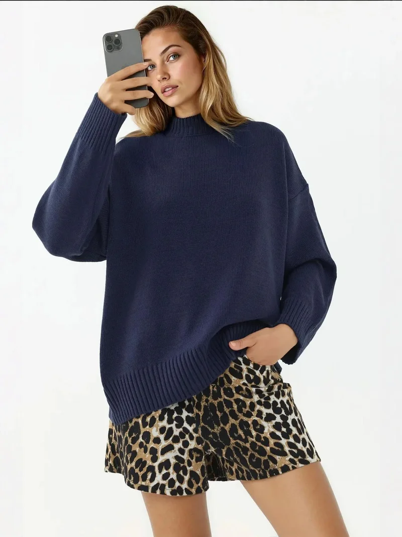 Hiccup Midnight Blue Crew Neck Cozy Sweater for Women | Best Price UAE