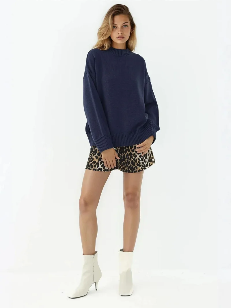 Hiccup Midnight Blue Crew Neck Cozy Sweater for Women | Best Price UAE