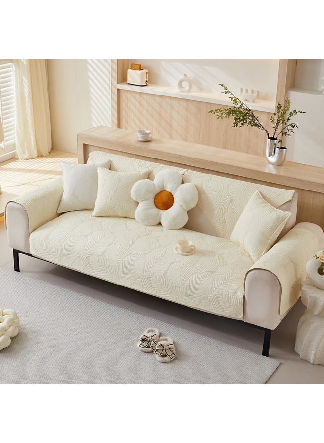 vctops Soft Cotton Quilted Couch Cover Neutral Leaf Embroidery Sofa Cover Anti Slip Sectional Couch Covers Washable Sofa Slipcover for Dogs, Children, Pets Furniture Protector (Cream,28"x28") - Image 4