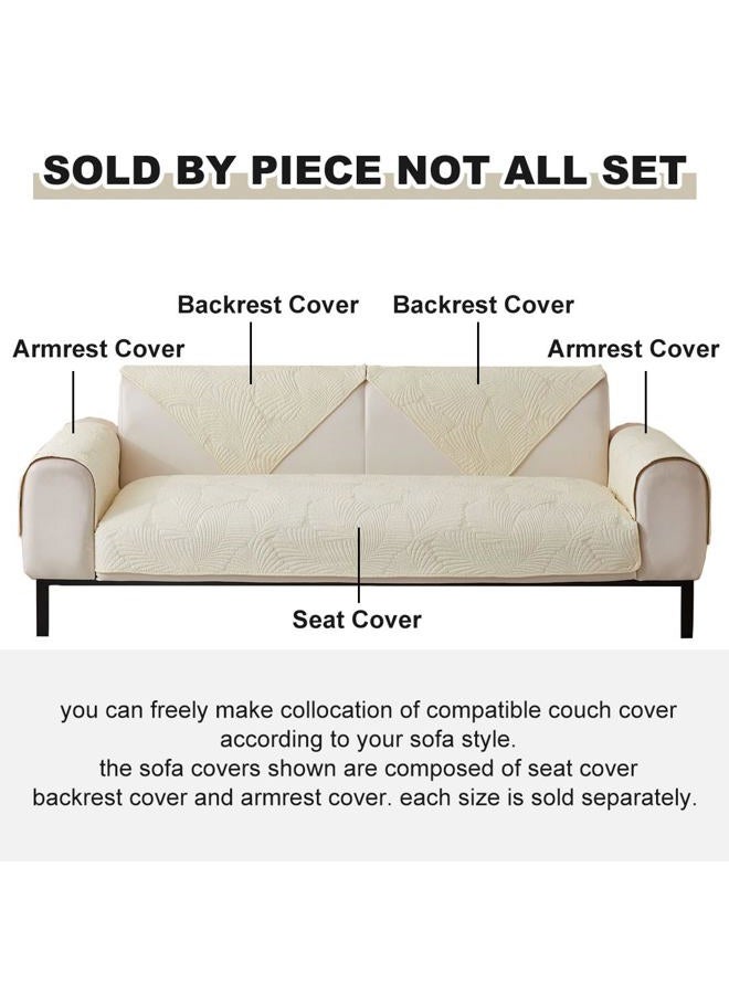 vctops Soft Cotton Quilted Couch Cover Neutral Leaf Embroidery Sofa Cover Anti Slip Sectional Couch Covers Washable Sofa Slipcover for Dogs, Children, Pets Furniture Protector (Cream,28"x28") - Image 2