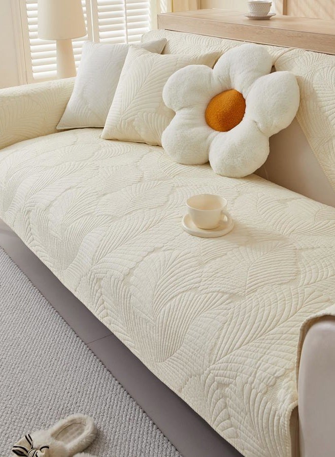 vctops Soft Cotton Quilted Couch Cover Neutral Leaf Embroidery Sofa Cover Anti Slip Sectional Couch Covers Washable Sofa Slipcover for Dogs, Children, Pets Furniture Protector (Cream,28"x28") - Image 5