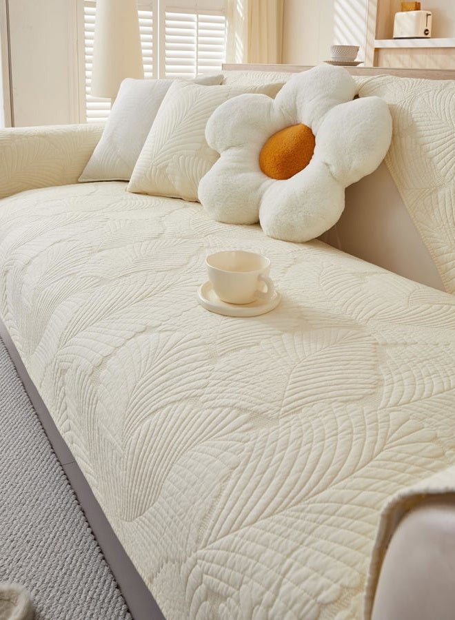 vctops Soft Cotton Quilted Couch Cover Neutral Leaf Embroidery Sofa Cover Anti Slip Sectional Couch Covers Washable Sofa Slipcover for Dogs, Children, Pets Furniture Protector (Cream,28"x28") - Image 1