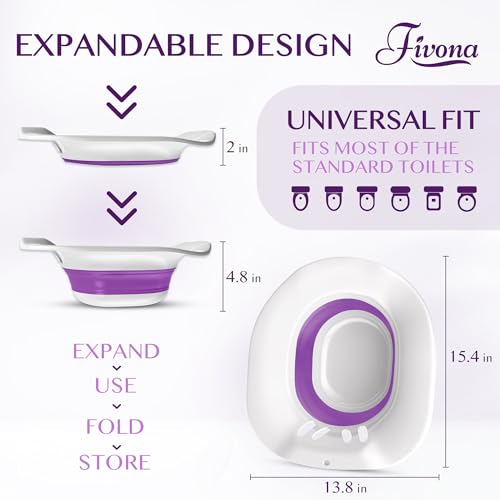 Fivona Sitz Bath for Toilet Seat Postpartum and Hemorrhoids Care - Yoni Steam Seat - Foldable Basin for Epsom Salt Soak - Portable Bidet BPA Free Temperature Resistant - Universal Fit - Purple - Image 3