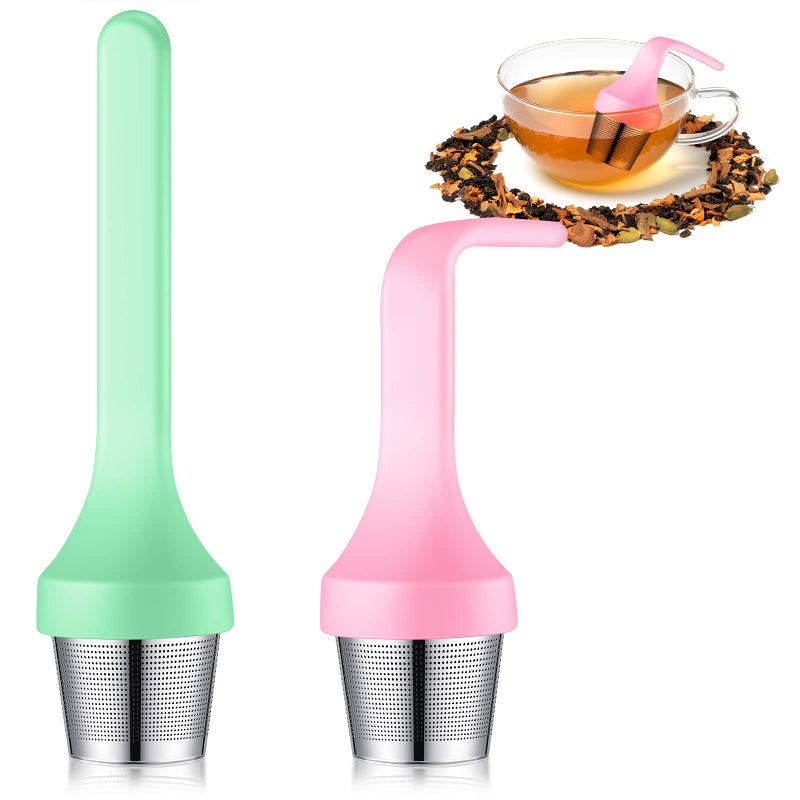 Philbinden 2Pcs Tea Infuser Extra Fine Mesh Tea Cup Filter Silicone Handle Perfect Tea Steeper For Loose Leaf Tea Or Herbal Tea For Mugs & Teapot  Easy Clean And Safe (Green And Red) - Image 3