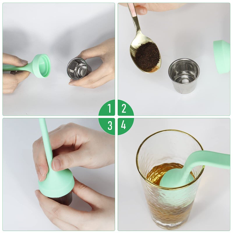 Philbinden 2Pcs Tea Infuser Extra Fine Mesh Tea Cup Filter Silicone Handle Perfect Tea Steeper For Loose Leaf Tea Or Herbal Tea For Mugs & Teapot  Easy Clean And Safe (Green And Red) - Image 4