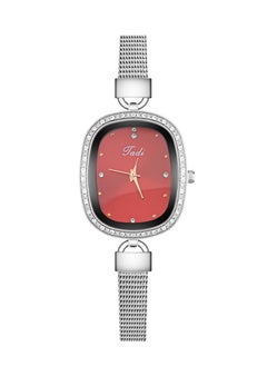 Generic Women's watch with diamond, fine mesh bracelet, quartz women's watch, personalized mother-of-pearl oval watch (red)  - Image 1