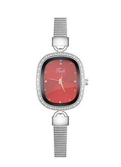 Generic Women's watch with diamond, fine mesh bracelet, quartz women's watch, personalized mother-of-pearl oval watch (red)  - Image 2