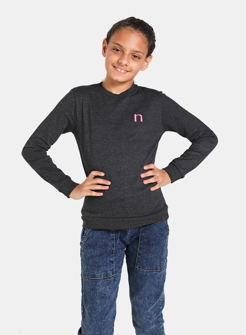 نيون  قميص مطبوع عادي رمادي داكن ميلانج